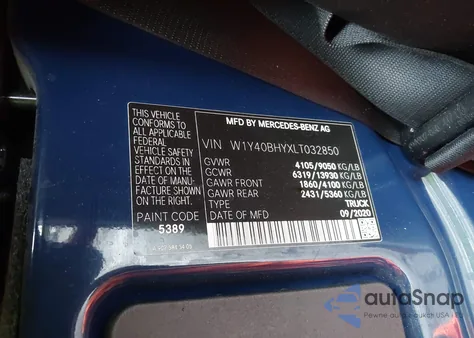 2020 Mercedes-Benz Sprinter 2500 Standard Roof I4 z USA, uszkodzony, nr VIN W1Y40BHYXLT032850